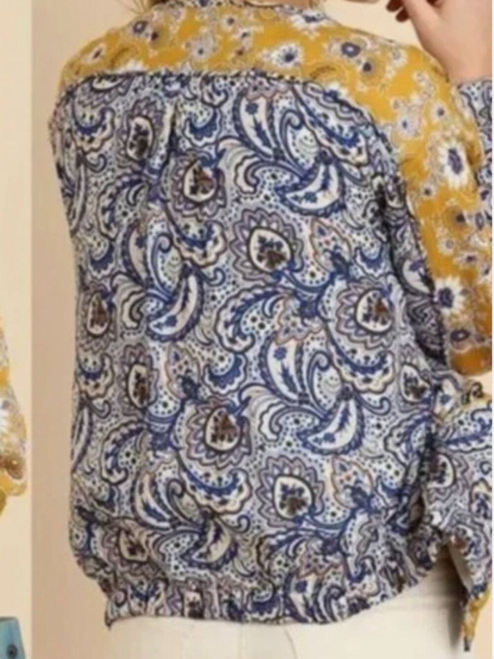 Umgee Priscilla Paisley Zip Up Bomber Jacket - Yellow & Blue Floral - S - Picture 3 of 11